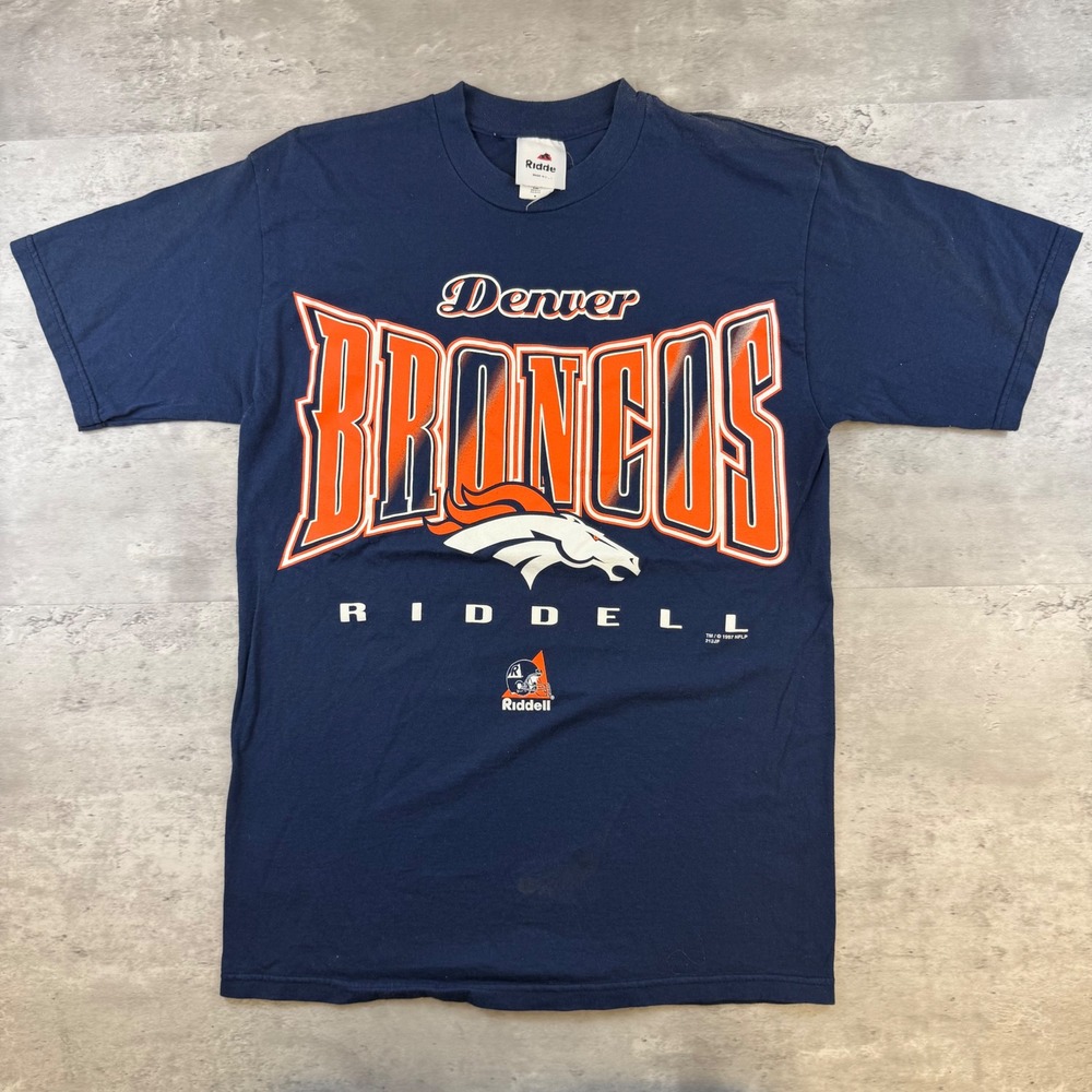 Vintage Denver Broncos Riddell T Shirt Mens Medium Navy Blue NFL Graphic USA